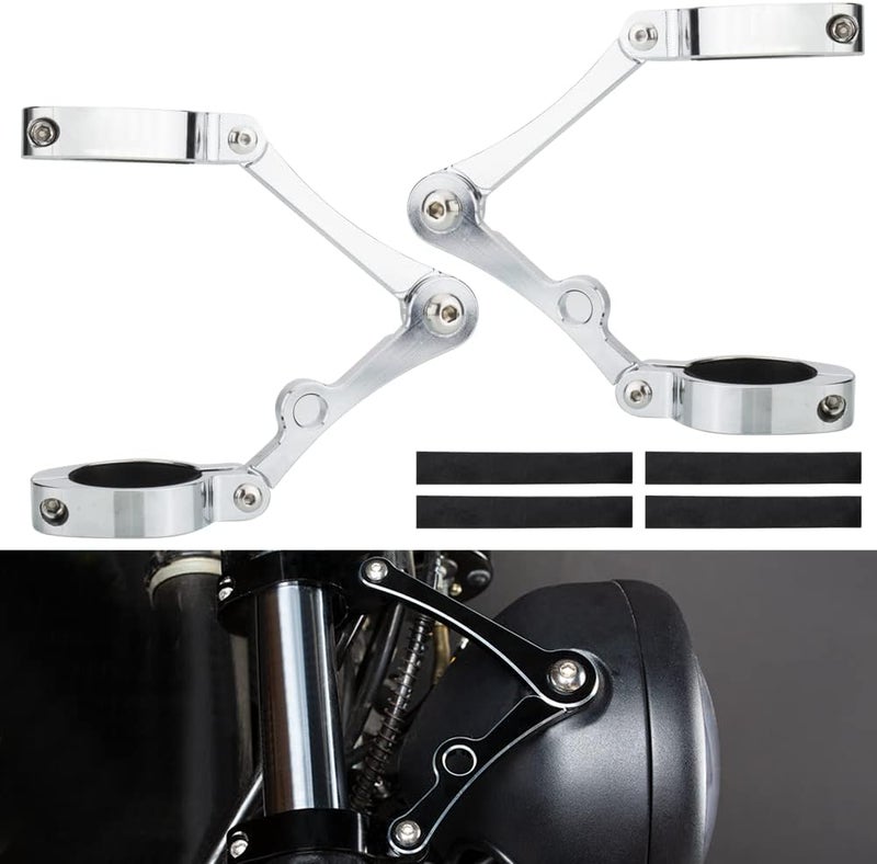 KICRY Universal Motorcycle Headlight Mounting Bracket Black 39-41mm Fork Tubes CNC Aluminum Head Lamp Holder with Turn Signal Mount Clamps Compatible with Harley Chopper Cafe Racer(Chrome, 39-41mm) - Image 1